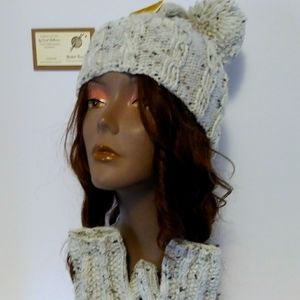 Hand Knitted Womens Hat/Handwarmer Set